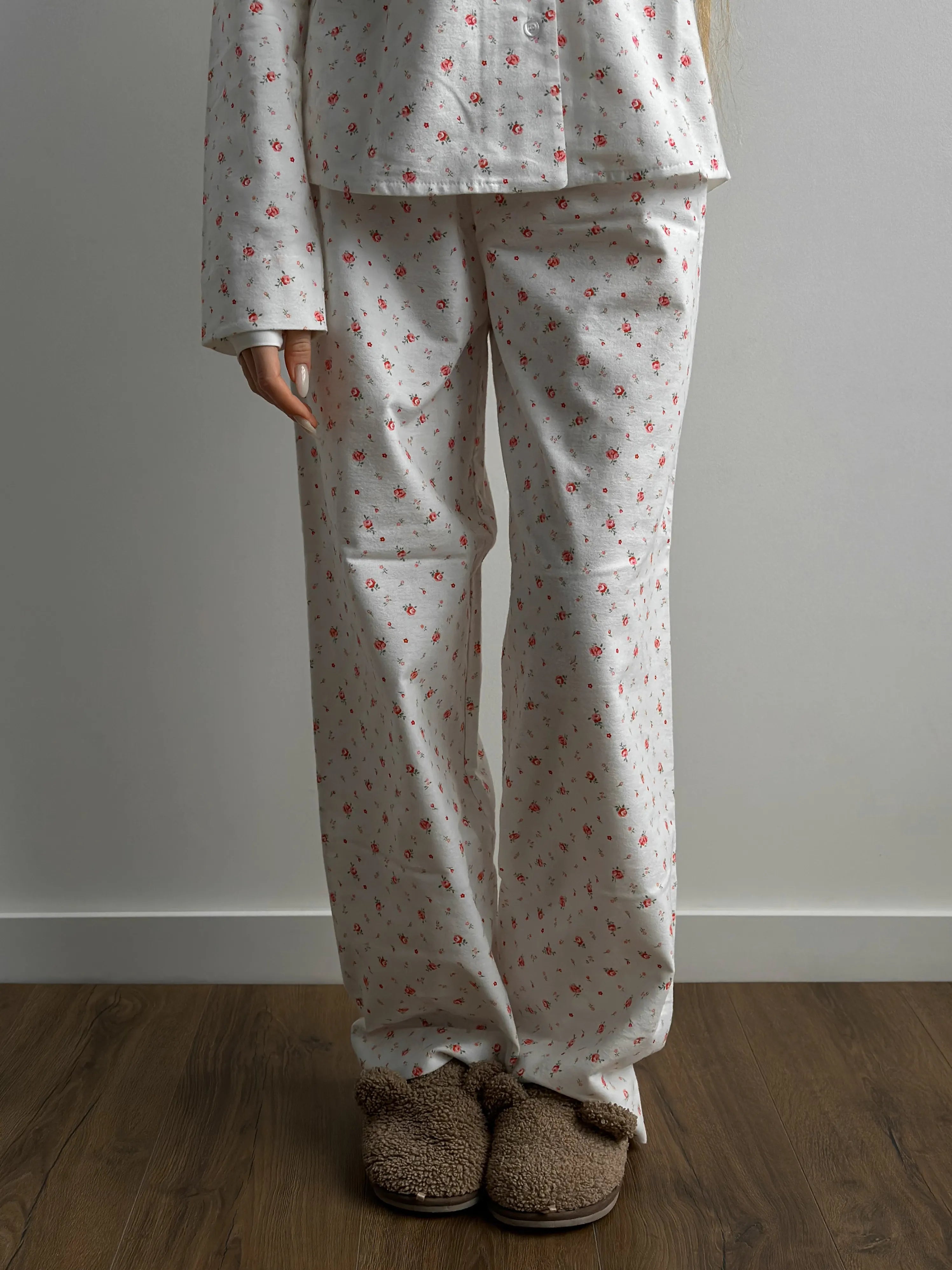 Flannel pajama set white "rose"