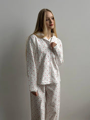 Flannel pajama set white "rose"