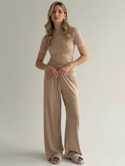 Modal suit T-shirt and pants beige