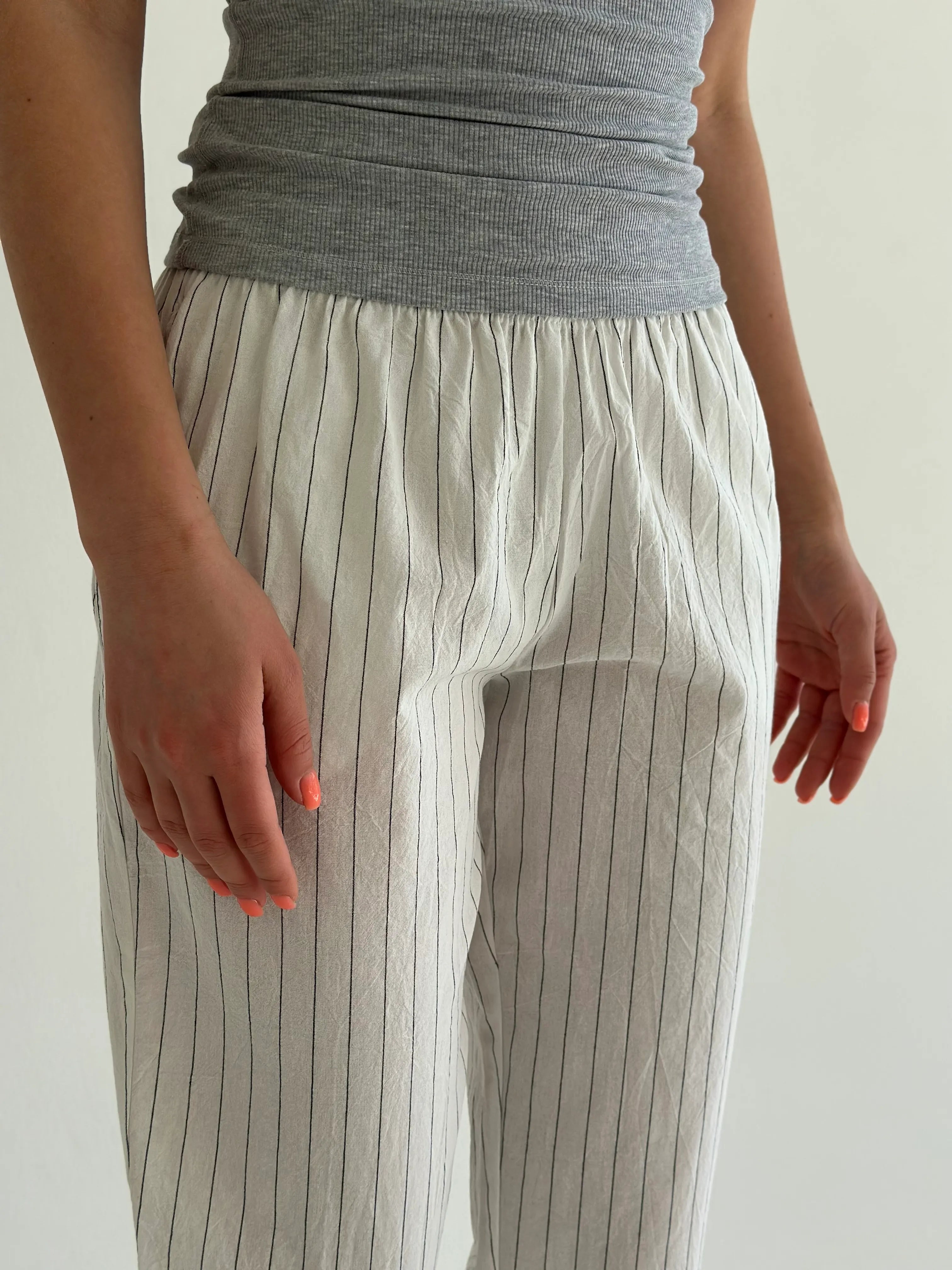 Pants striped thin cotton MOMI milk/black
