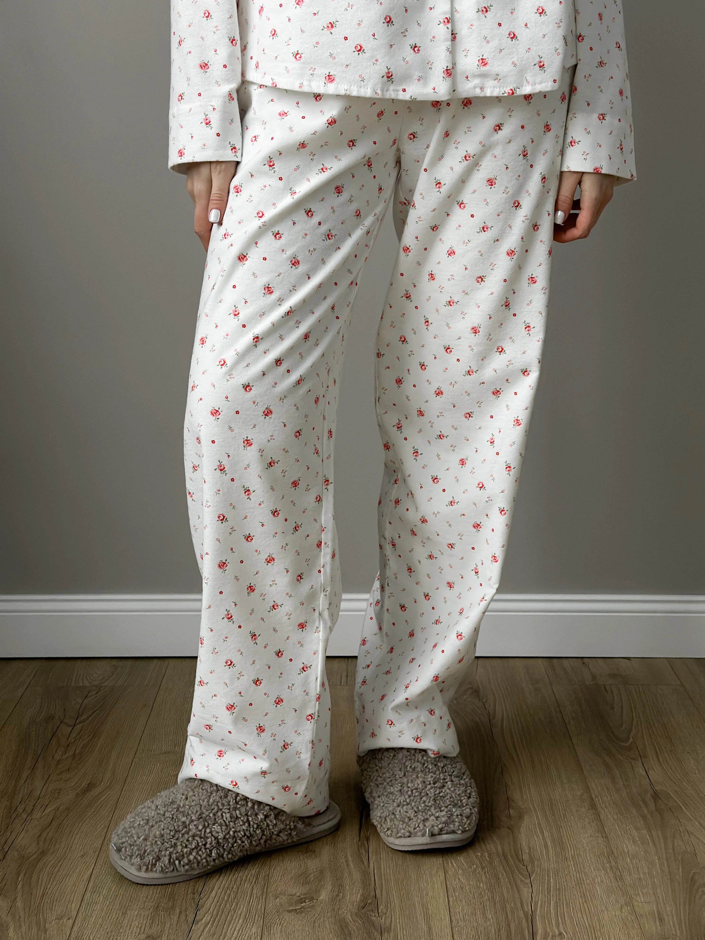 Flannel pajama set white "rose"