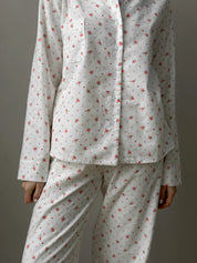Flannel pajama set white "rose"