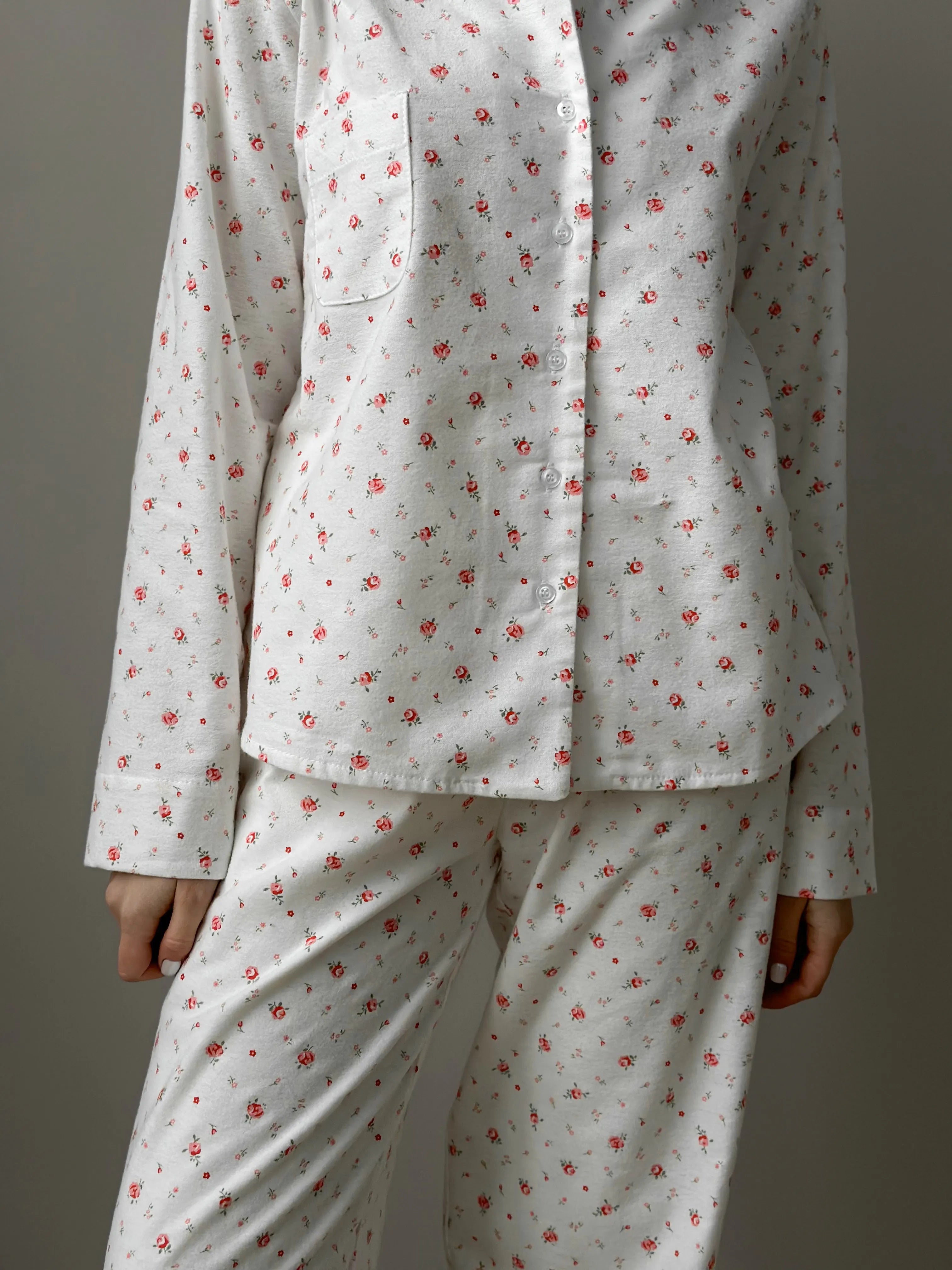 Flannel pajama set white "rose"