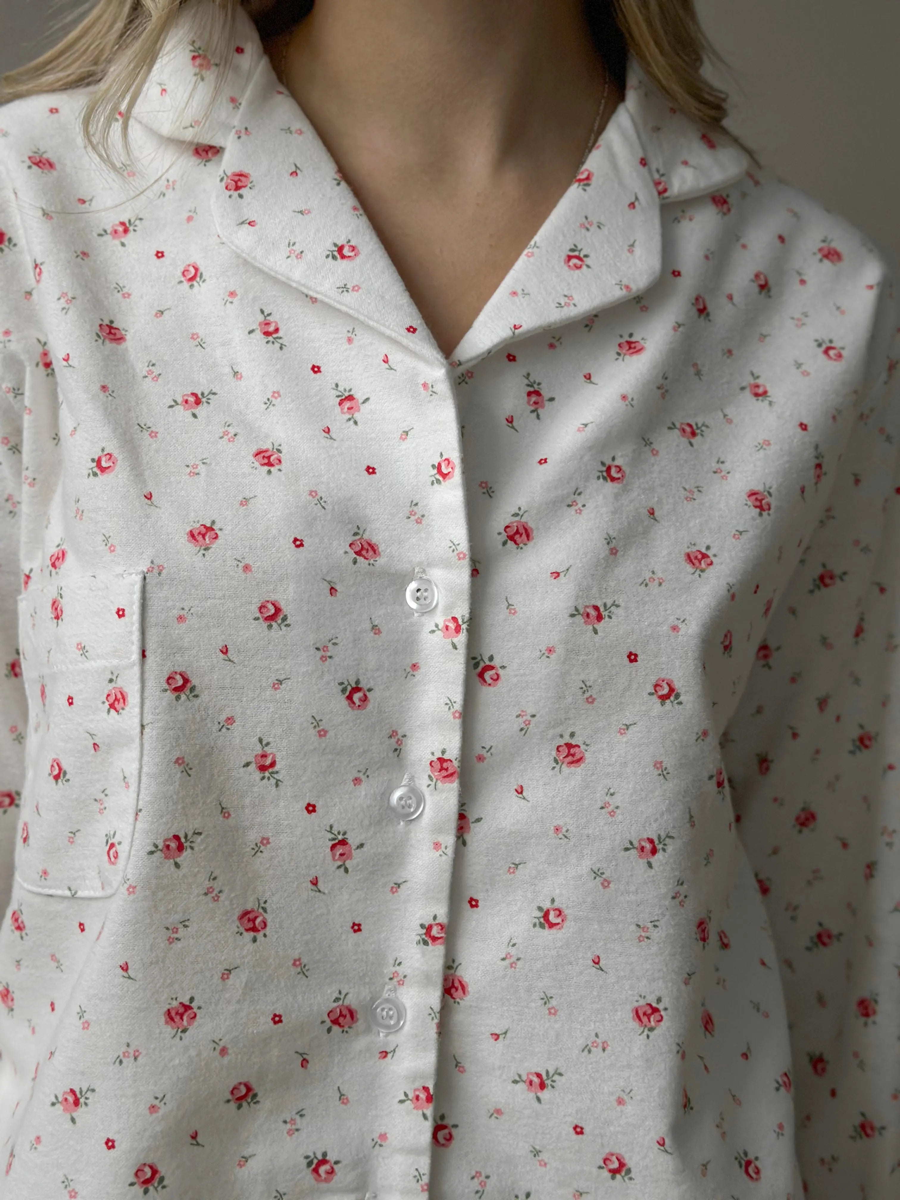 Flannel pajama set white "rose"