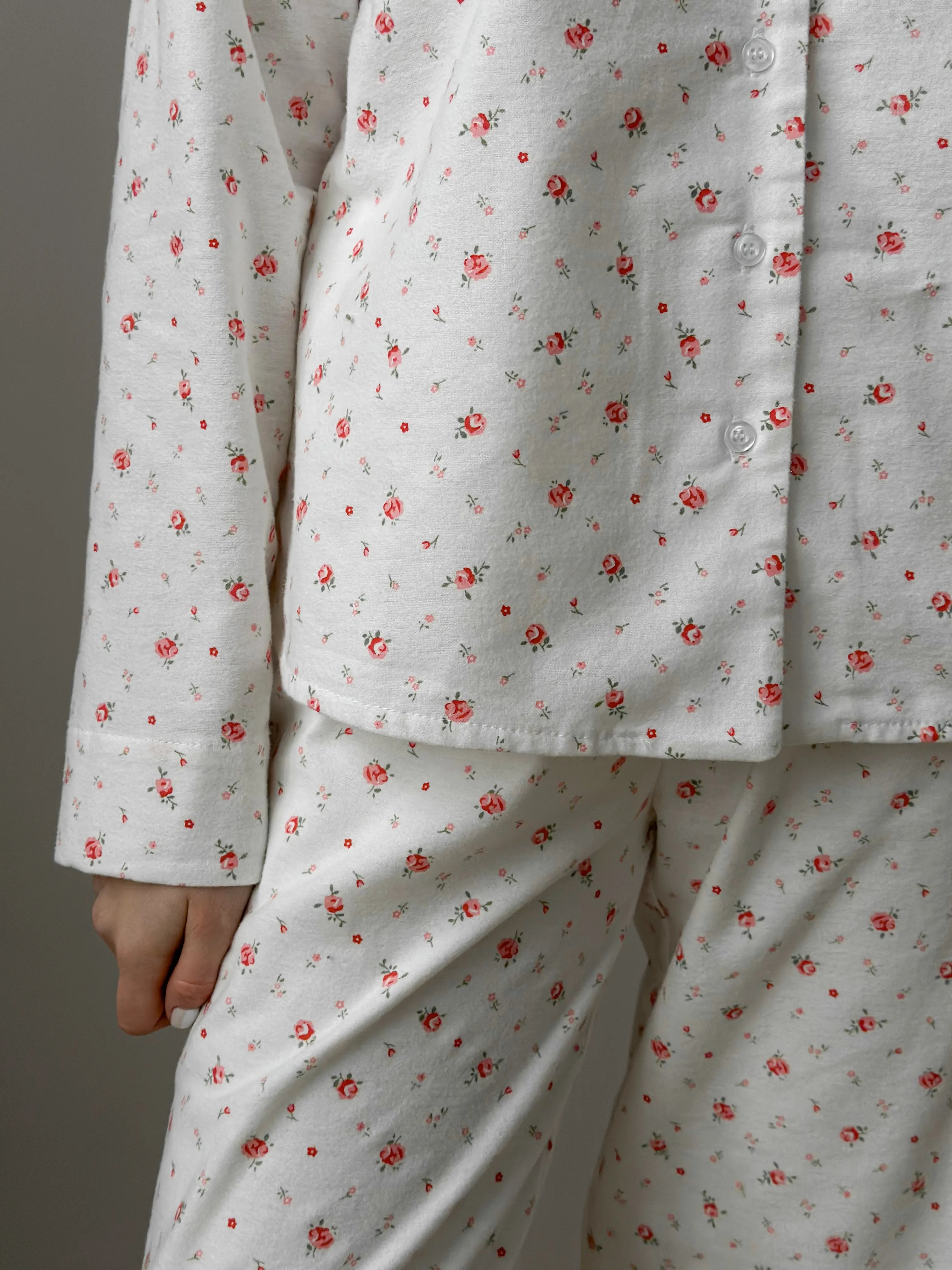 Flannel pajama set white "rose"