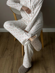 Flannel pajama set white "rose"