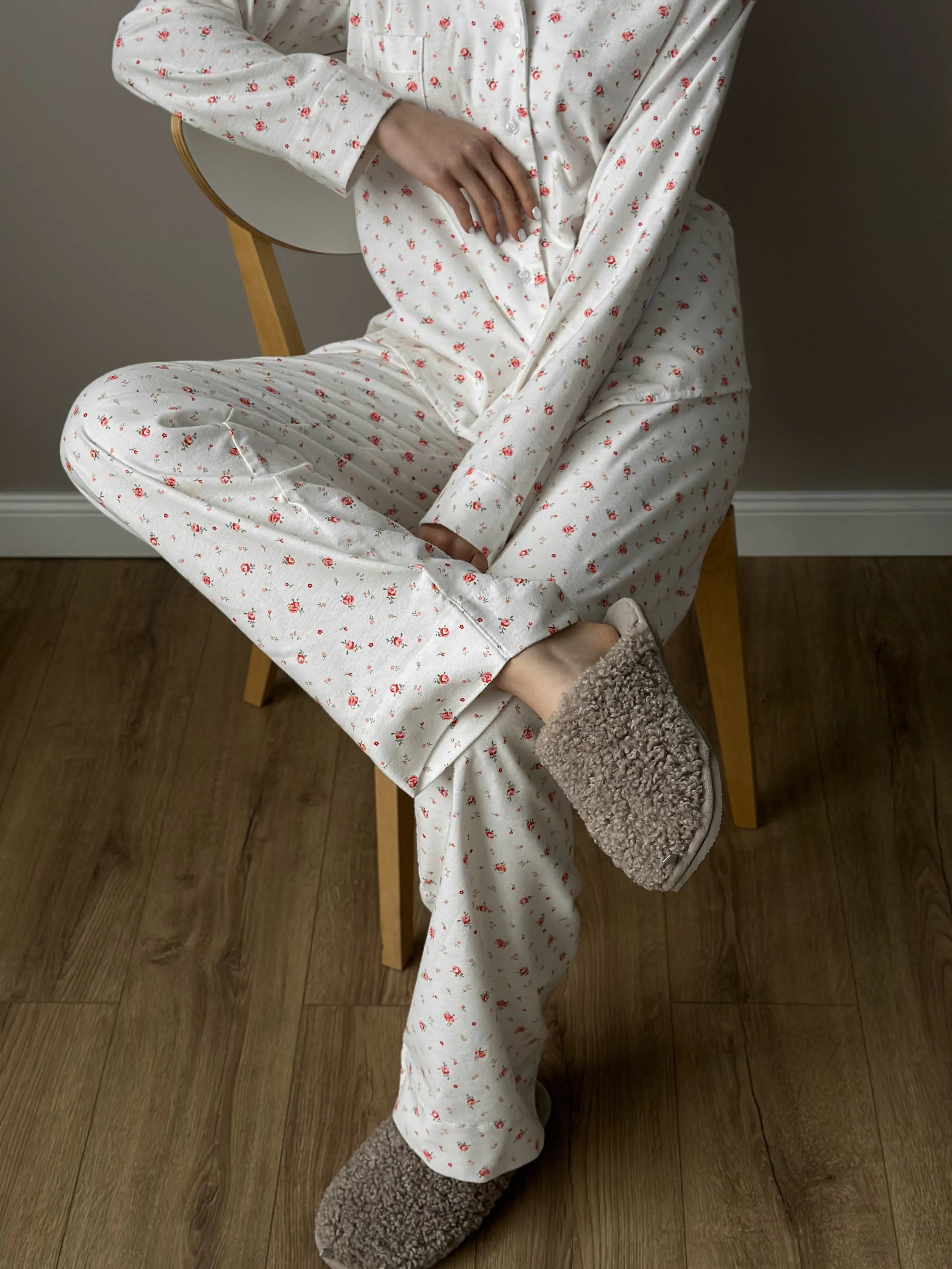 Flannel pajama set white "rose"