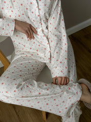 Flannel pajama set white "rose"