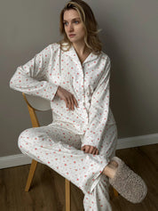Flannel pajama set white "rose"