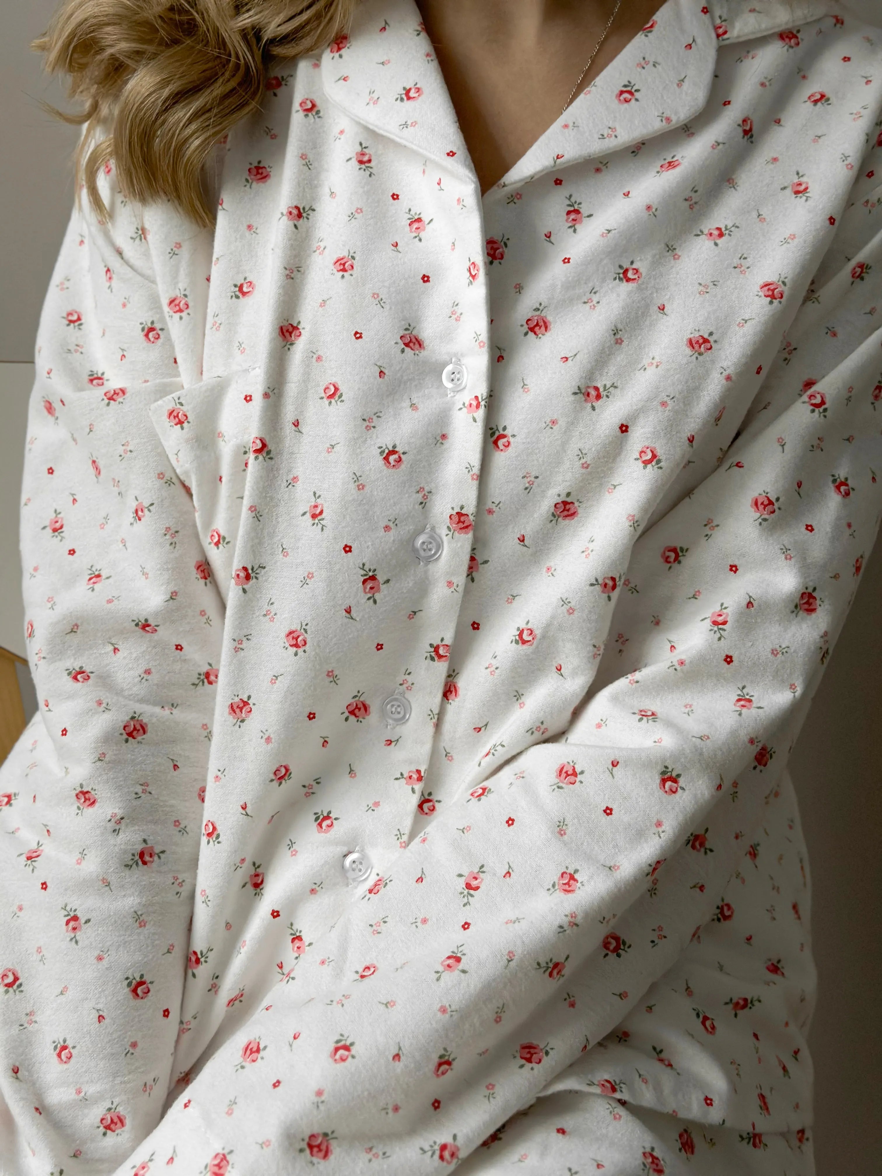Flannel pajama set white "rose"