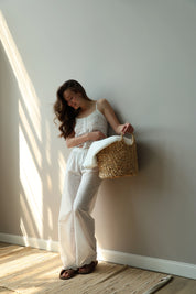 Pants Mono brocade openwork design "flower"