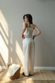 Pants Mono brocade openwork design "flower"