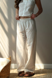 Pants Mono brocade openwork design "flower"
