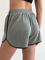 Velour sports suit with zip-up jacket and striped shorts, grey melange