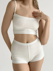 Modal Set of strappy top and mini shorts milky