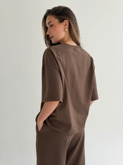 Knitwear suit T-shirt and pants, brown