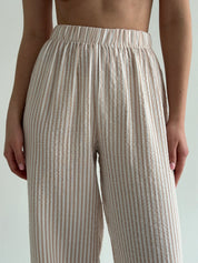 Muslin set 2-layer kimono and pants striped beige