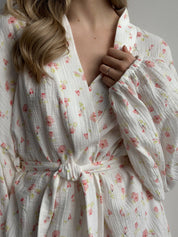 Kimono suit with shorts muslin flowers watercolor on white