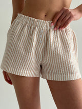 Mono shorts with a muslin gusset, beige stripe