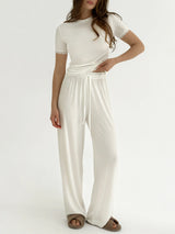 Modal T-shirt and pants suit milky