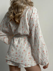 Kimono suit with shorts muslin flowers watercolor on white