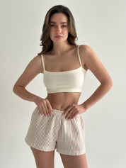 Mono shorts with a muslin gusset, beige stripe
