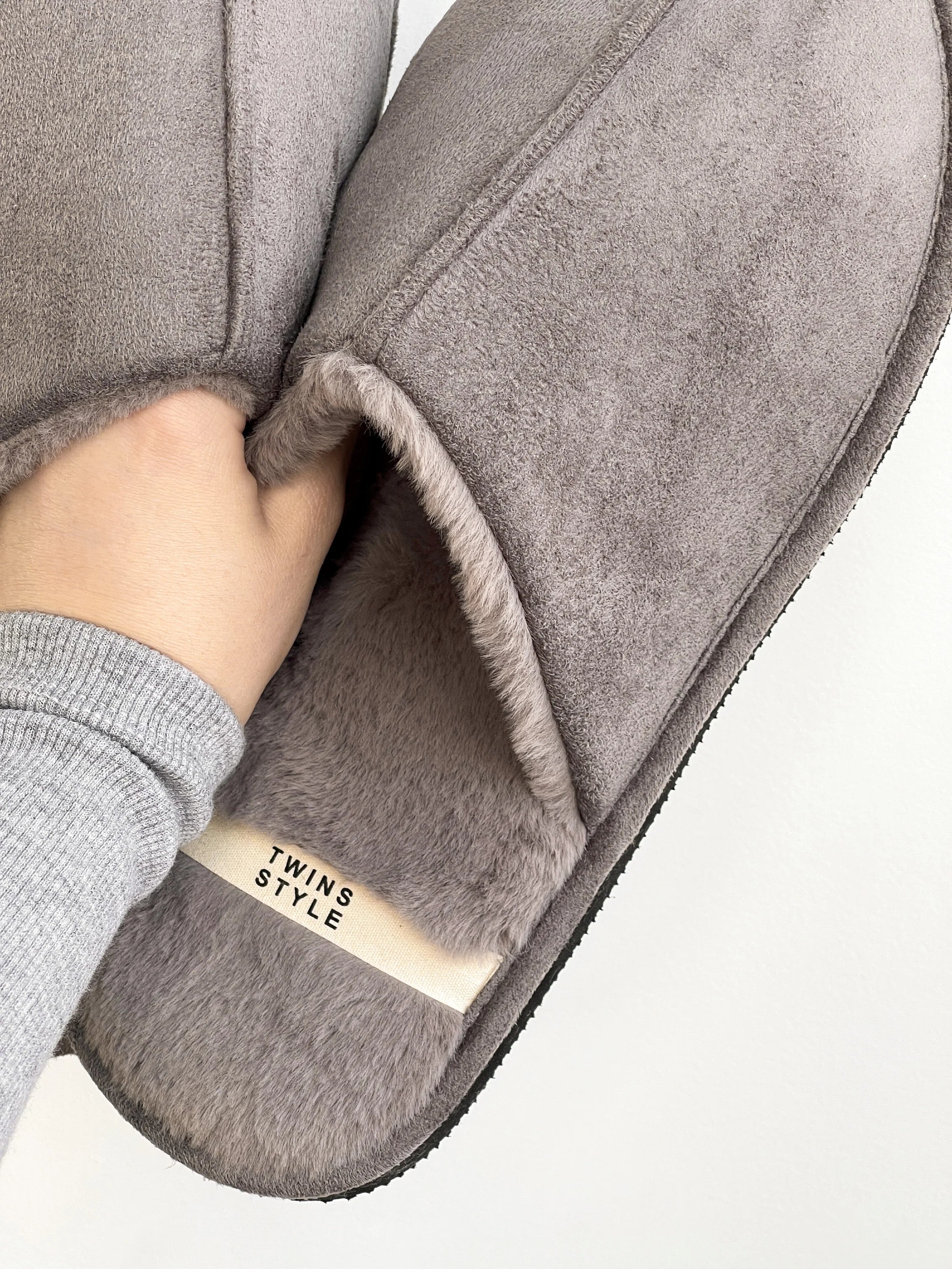 Men's slippers HS-LUX suede with fur gray