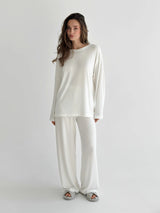 Modal Long-sleeved suit with wide trousers, milky