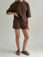 Knitwear Suit T-Shirt and Shorts Brown