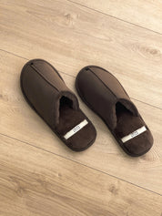 Men's slippers HS-LUX suede with fur brown