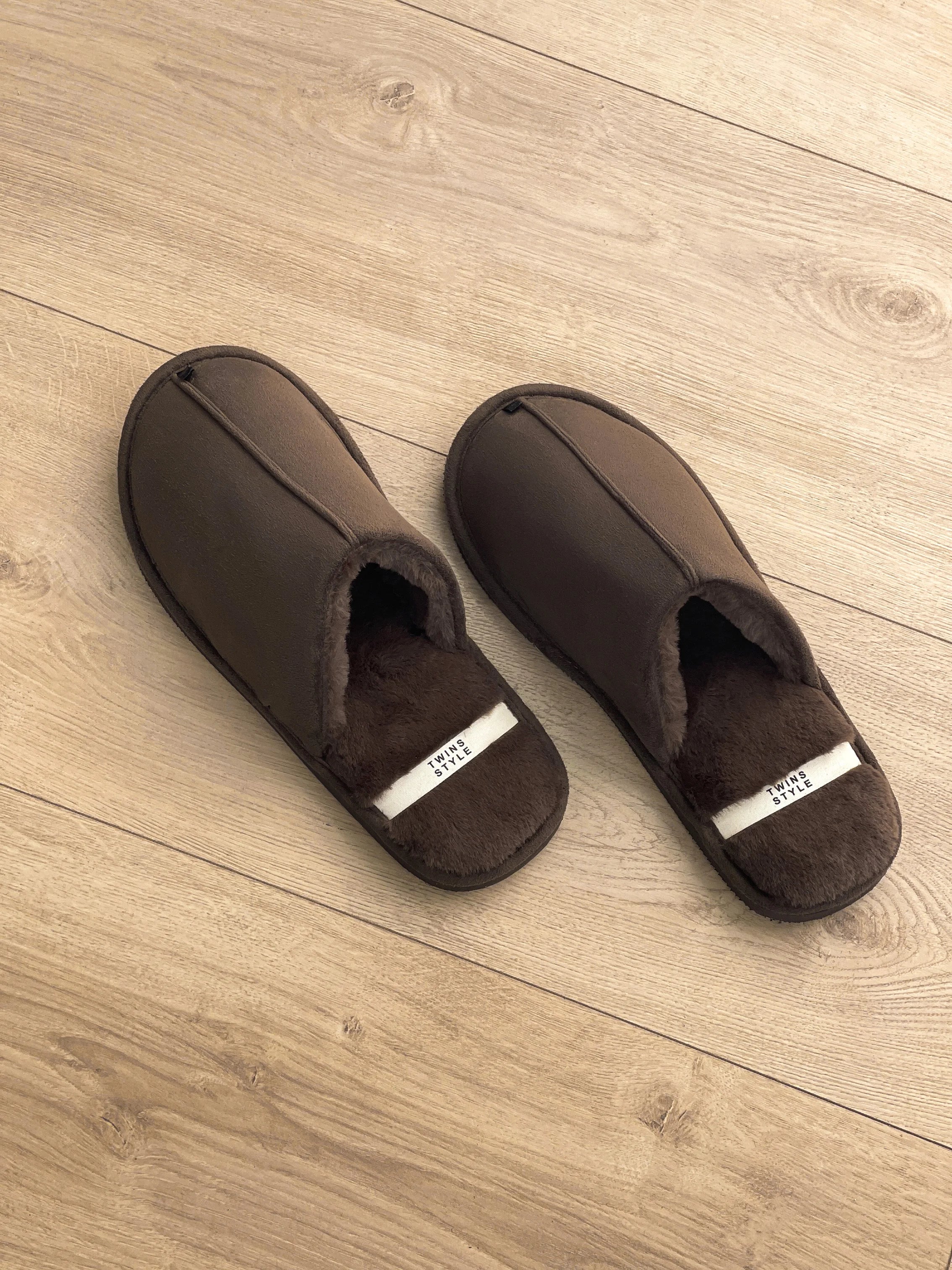 Men's slippers HS-LUX suede with fur brown
