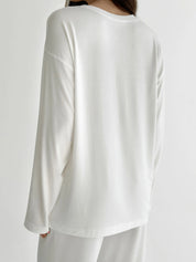 Modal Long-sleeved suit with wide trousers, milky