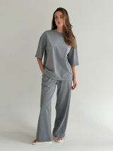 Knitwear suit T-shirt and pants, gray