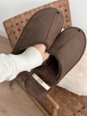 Men's slippers HS-LUX suede with fur brown