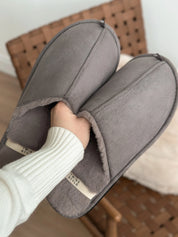 Men's slippers HS-LUX suede with fur gray