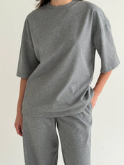 Knitwear suit T-shirt and pants, gray