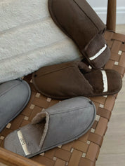 Men's slippers HS-LUX suede with fur brown