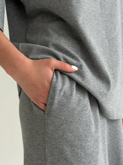 Knitwear suit T-shirt and pants, gray