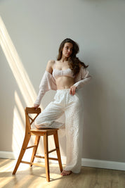 Pants Mono brocade openwork design "twig"