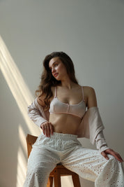Pants Mono brocade openwork design "twig"
