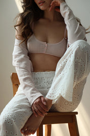 Pants Mono brocade openwork design "twig"