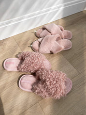 Women's slippers HS-LUX fur cross pink