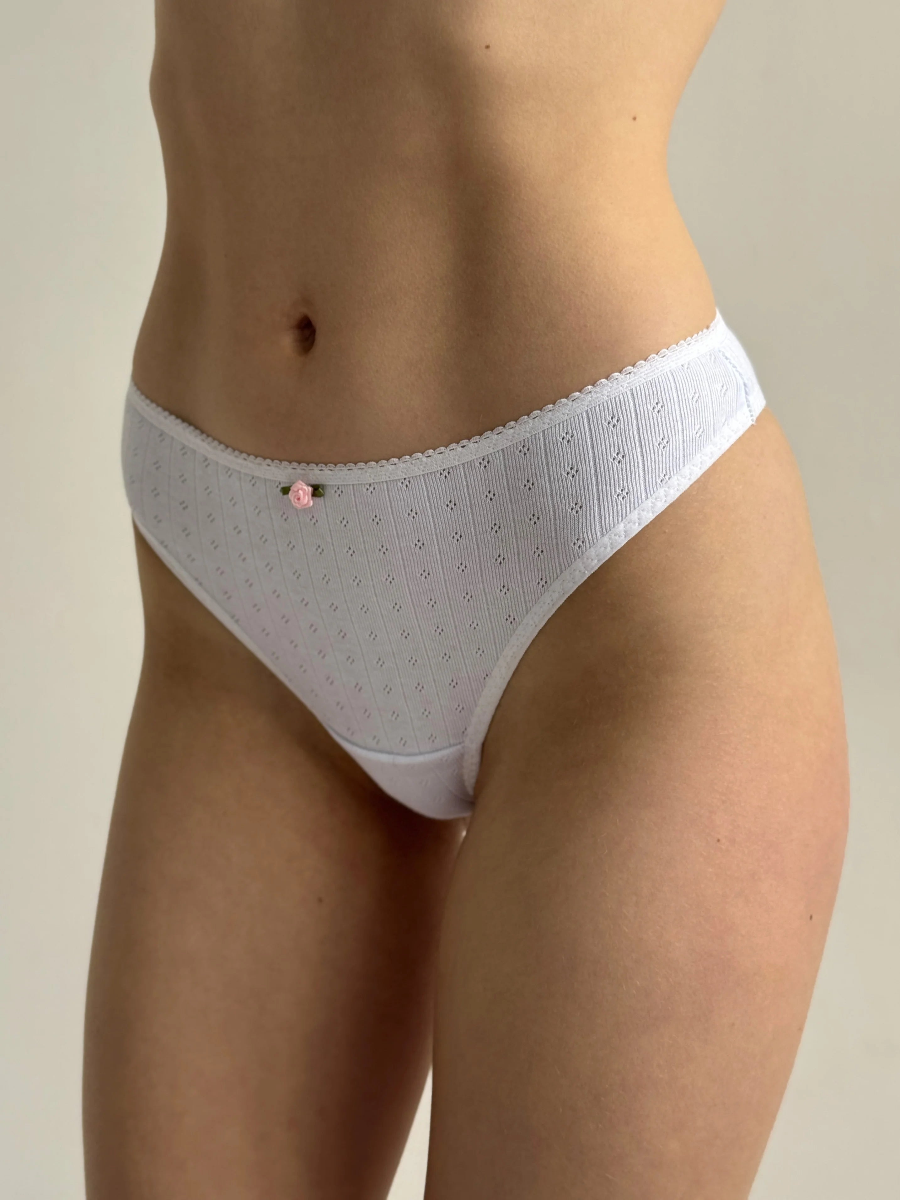 Lingerie Thongs White Ribbed