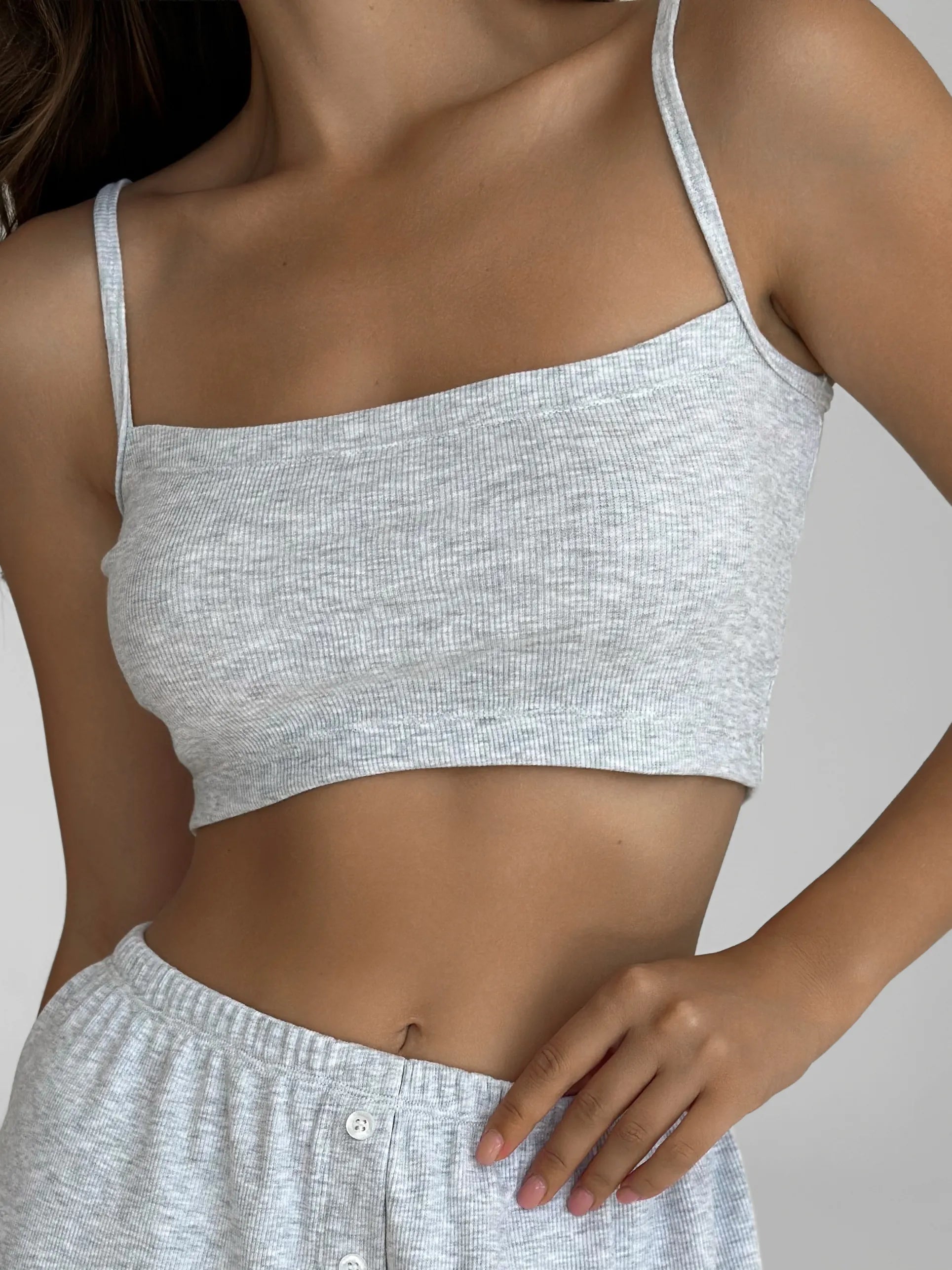 Ribbed knit top, gray