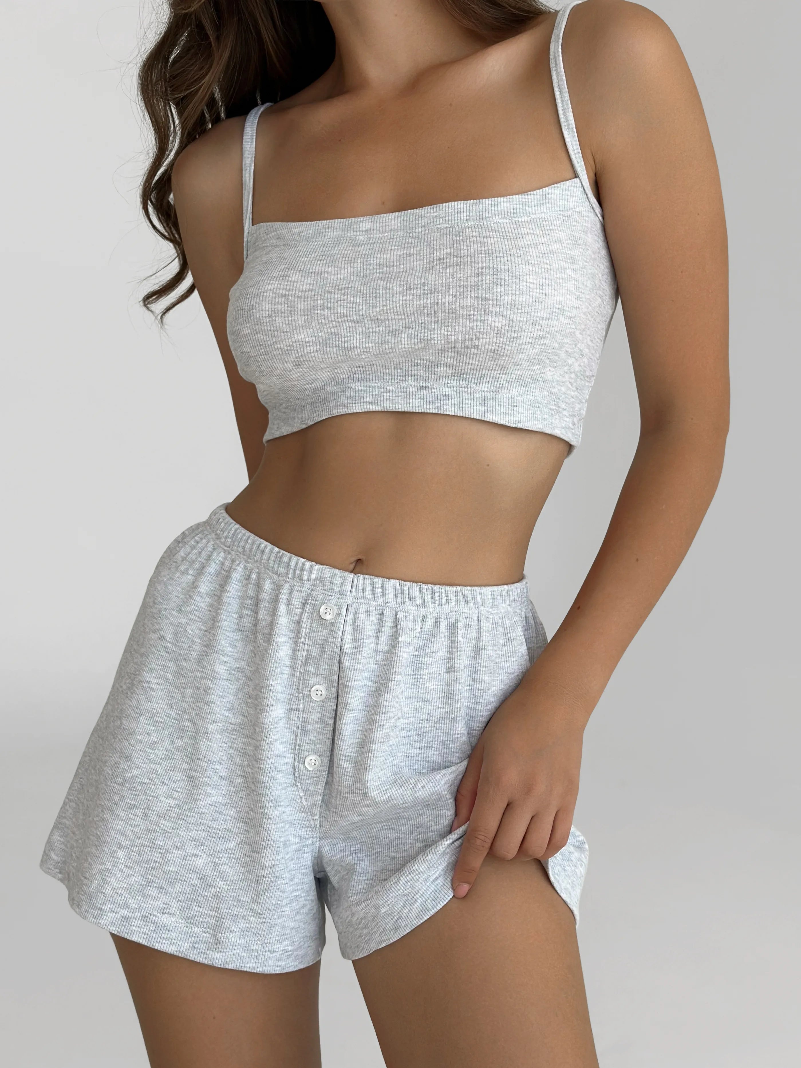 Grey ribbed knit shorts