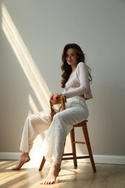 Pants Mono brocade openwork design "twig"