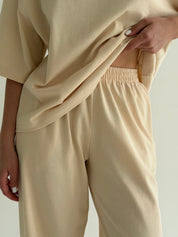 Knitwear suit T-shirt and pants, beige
