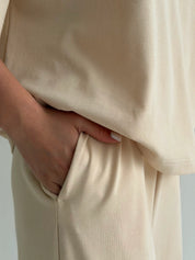Knitwear suit T-shirt and pants, beige
