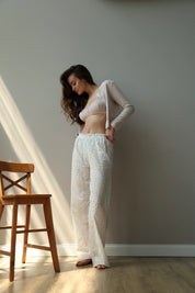 Pants Mono brocade openwork design "twig"