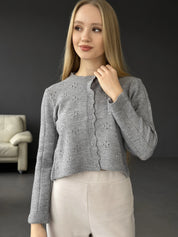 Soft cropped openwork cardigan gray